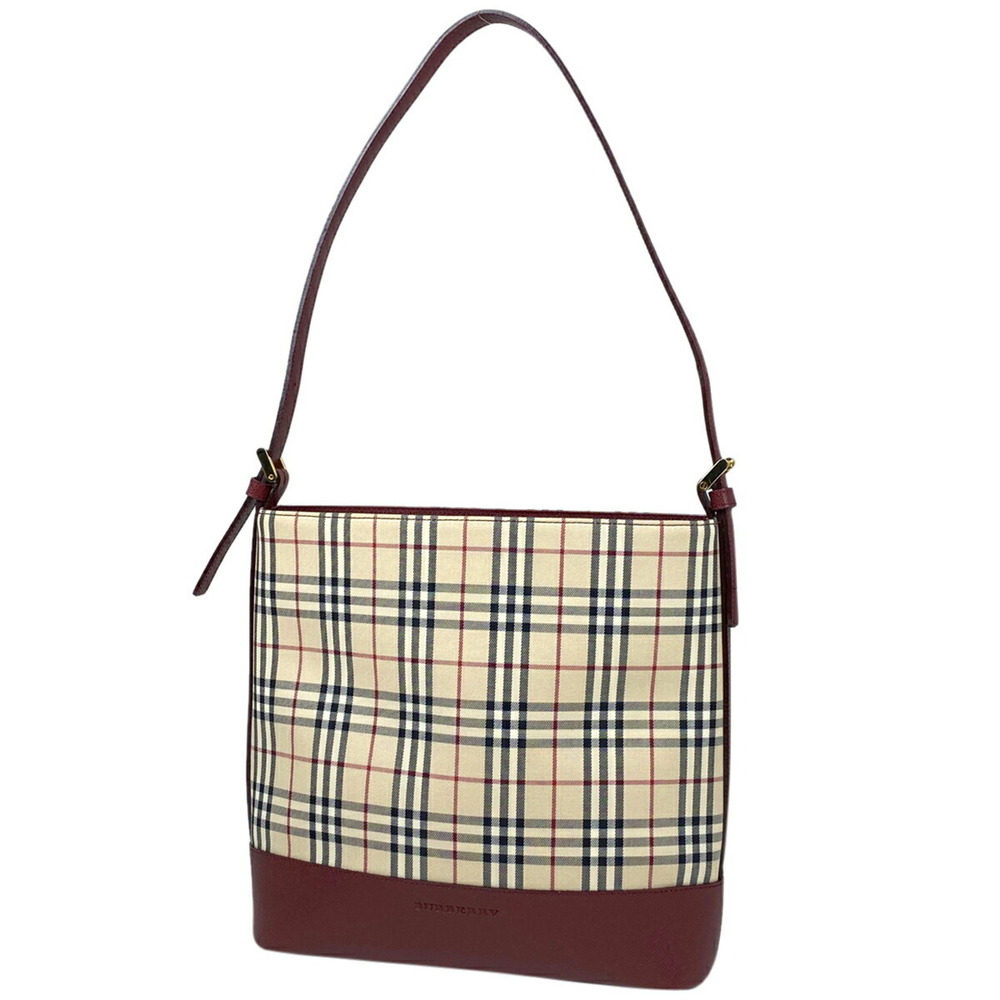 Burberry logo shoulder bag check Nova canvas beige Burgundy Red